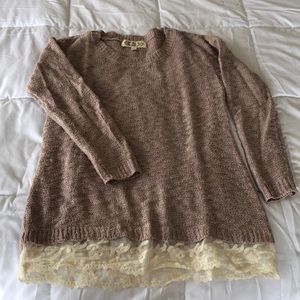 Pink with lace bottom knit sweater.